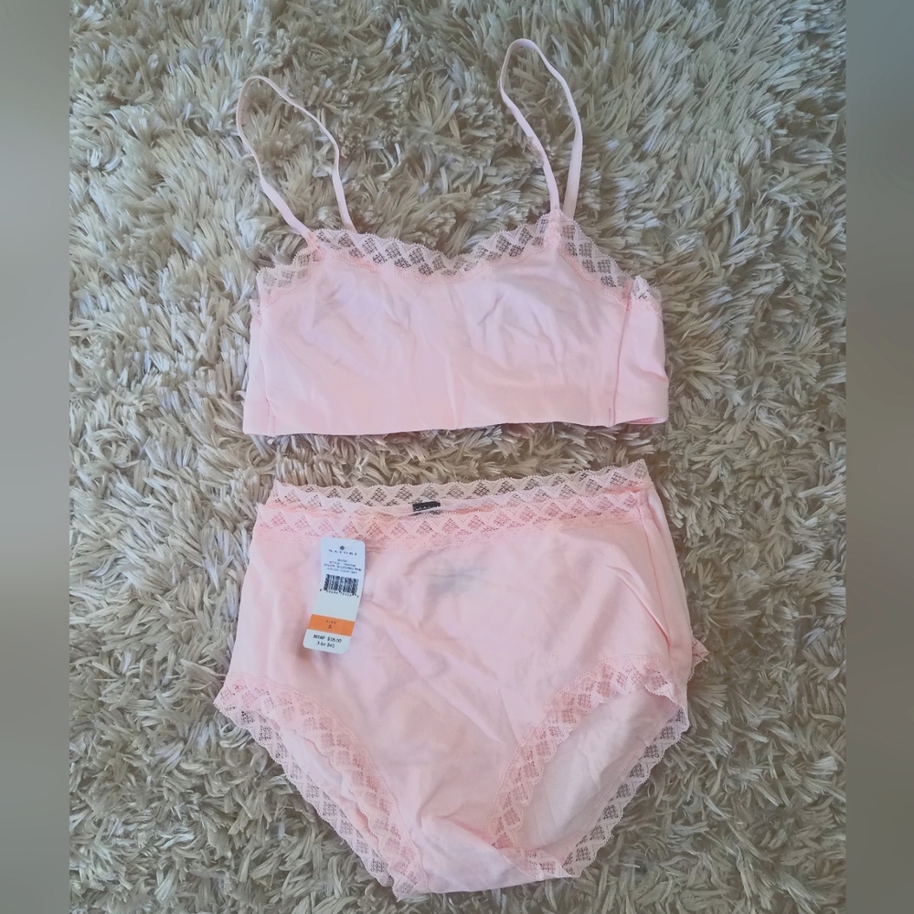 Women's Pink Lace Trim Intimates Set